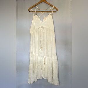 NWT Raga Embroidered Cream Boho Spaghetti. Strap Dress Size Large